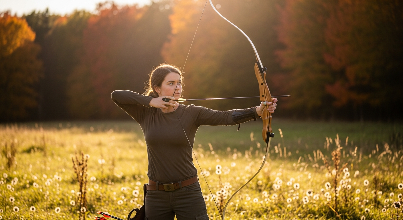 Archer at outdoor range practicing form
