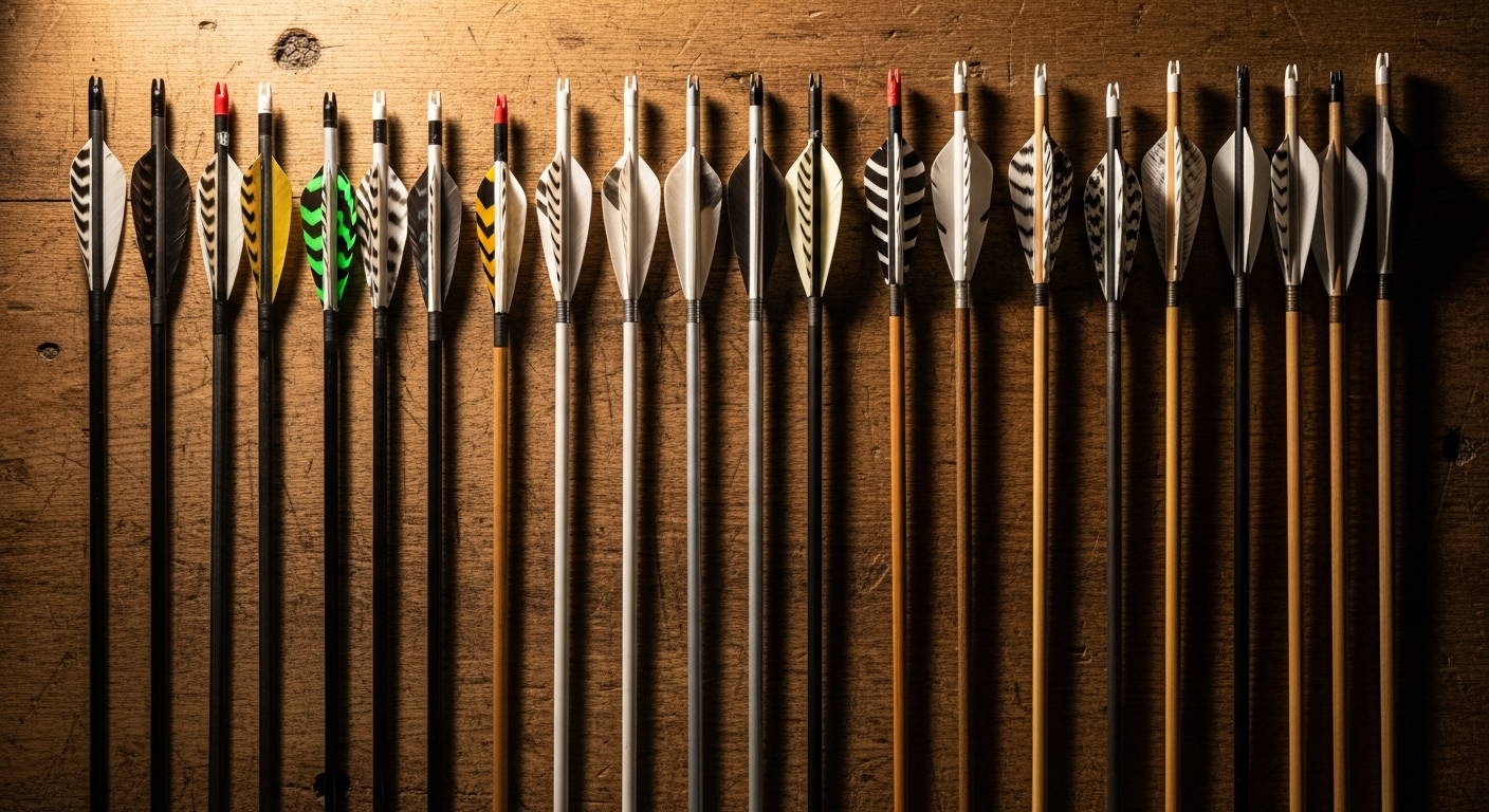 Variety of arrows with different materials and fletching